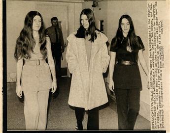 (MANSON FAMILY) A small archive with 19 press photographs pertaining to Charles Mansons Family and the Tate-LaBianca murder trials.